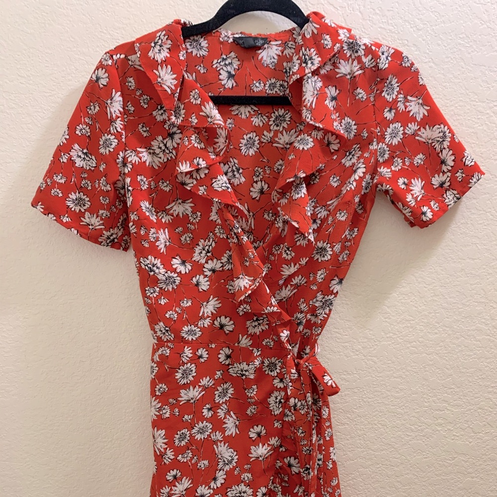 Topshop Red Floral Wrap Dress